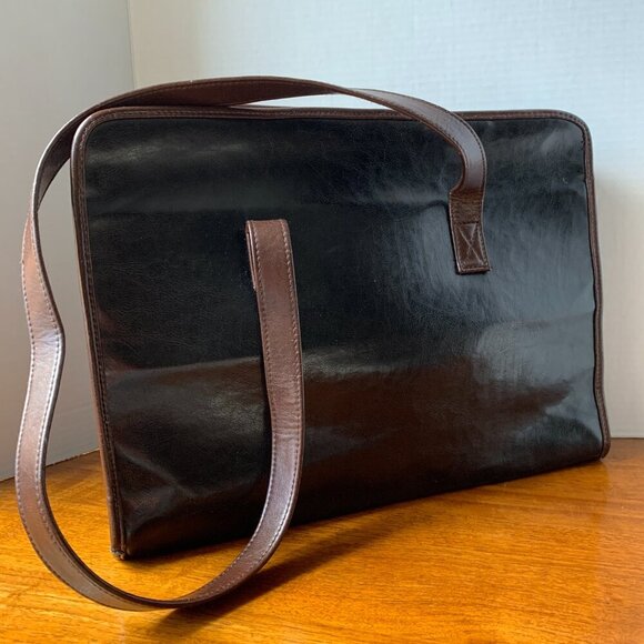 Unisex Vintage DC Black Leather Work Tote - Picture 4 of 9